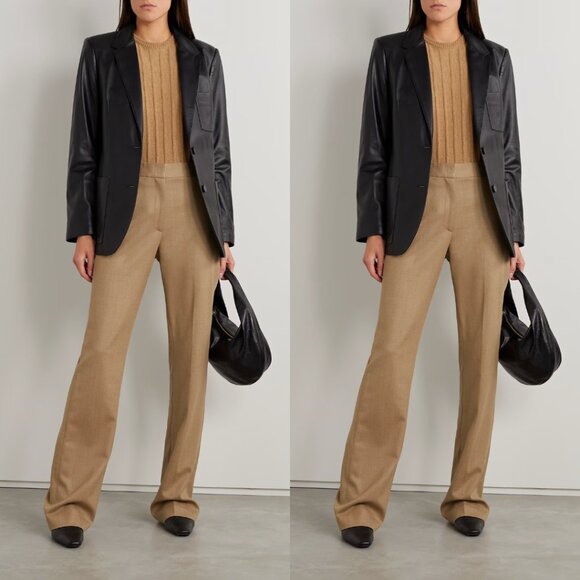 NWT Nili Lotan Cropped Corette Twill Pants In Camel Wool Blend Straight Leg Sz 0 - Picture 1 of 8